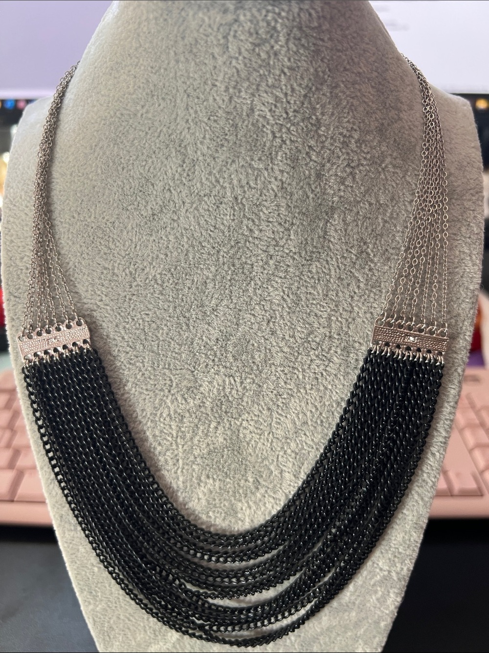 Multi-Strand Black and Silver Statement Necklace